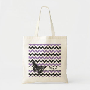 Bolso De Tela Moda Vintage Butterfly Purple Gray Chevron Pattern