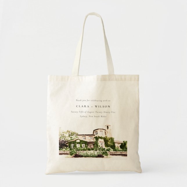 Bolso De Tela Moda Watercolor Green Winery Vineyard Boda (Frente)