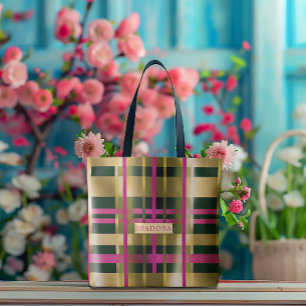 Bolso De Tela Moda y diseño Fuchsia Green Plaid Personalizado