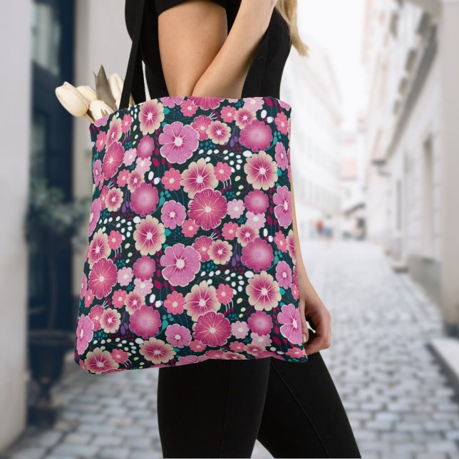 Bolso De Tela Modalidades florales audaces de Tote rosa y burdeo (Big bold flowers in beautiful summer colors. )