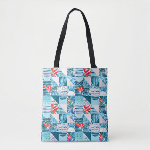 Bolso De Tela Modelo abstracto geométrico verde azulado tropica