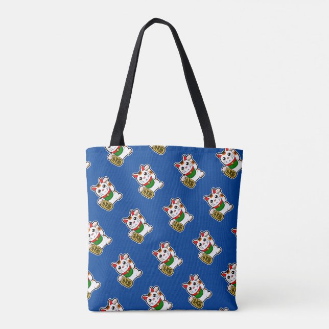 Bolso De Tela Modelo afortunado japonés azul del gato (Reverso)