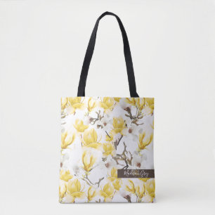 Bolso De Tela Modelo amarillo y blanco de la acuarela del flor
