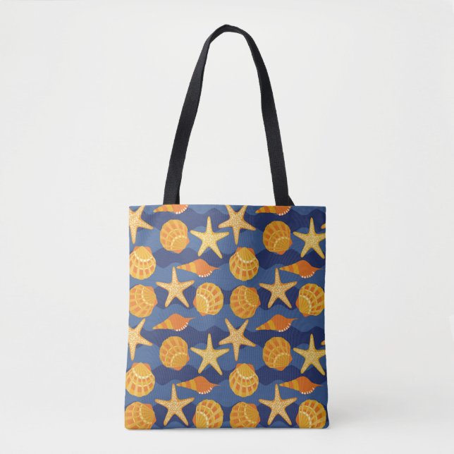 Bolso De Tela Modelo azul y anaranjado del Seashell (Anverso)