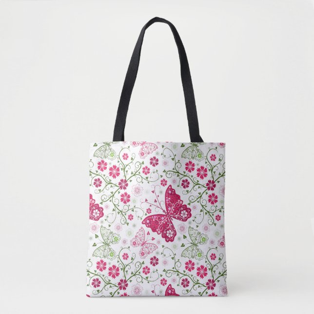 Bolso De Tela Modelo blanco floral (Anverso)