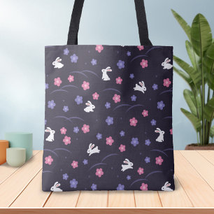 Bolso De Tela Modelo blanco lindo de los conejos y de flores de