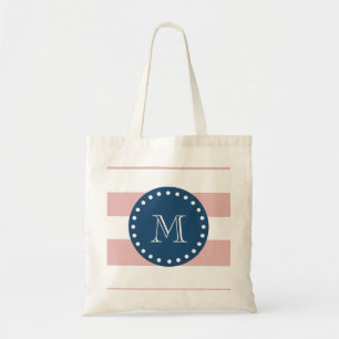 Bolso De Tela Modelo blanco rosado de las rayas, monograma de