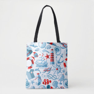 Bolso De Tela Modelo blanco y azul rojo náutico