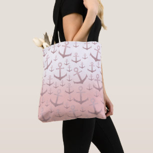 Bolso De Tela Modelo color de rosa coralino náutico del ancla