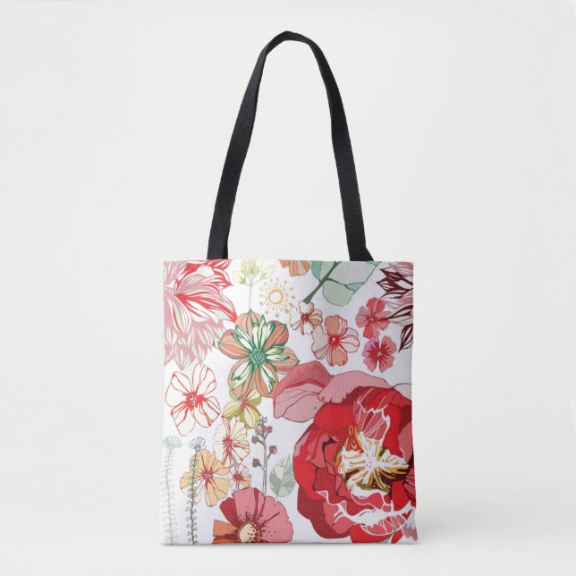 Bolso De Tela Modelo con las flores rojas (Anverso)