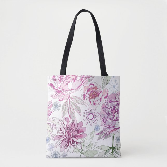Bolso De Tela Modelo con las flores rosadas (Anverso)
