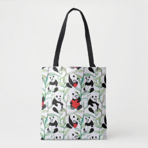 Bolso De Tela modelo con las pandas preciosas con los corazones