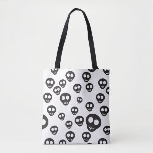 Bolso De Tela Modelo con los cráneos negros en blanco