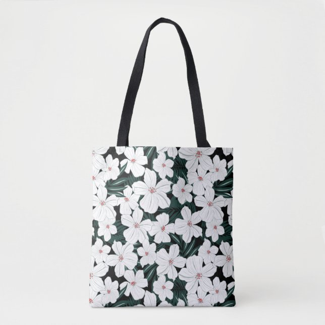 Bolso De Tela Modelo de flores tropical blanco (Anverso)