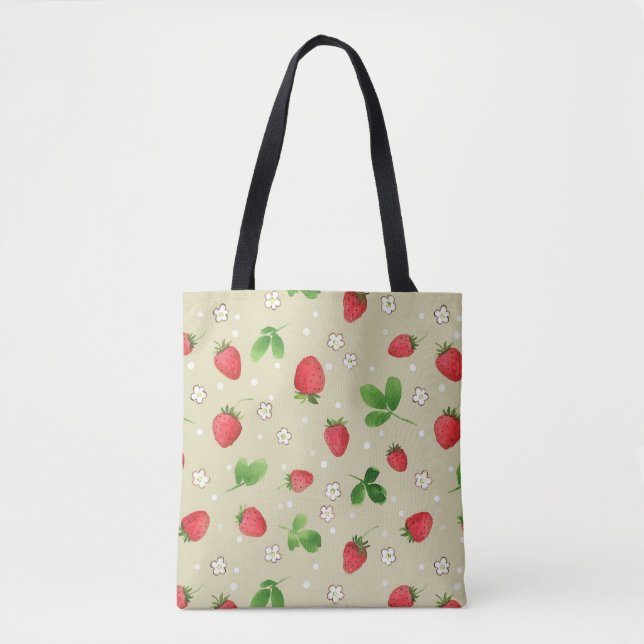Bolso De Tela Modelo de las fresas de la acuarela (Anverso)