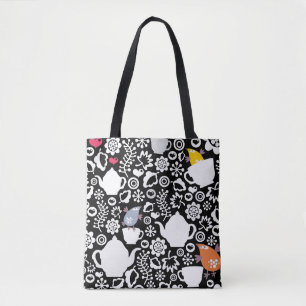Bolso De Tela Modelo de los pájaros y de las tazas