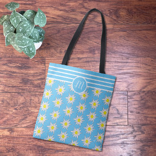 Bolso De Tela Modelo de mezcla Floral N Rayas monograma cian Tot