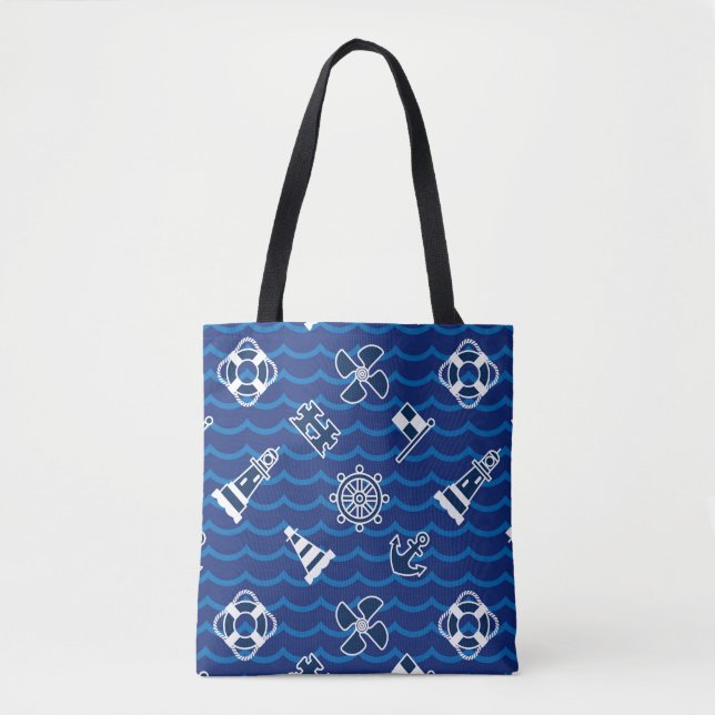 Bolso De Tela Modelo de ondas náutico lindo (Anverso)