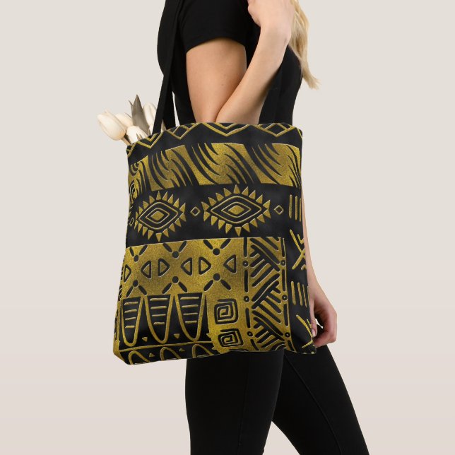 Bolso De Tela Modelo de oro africano étnico en negro (Detalle)