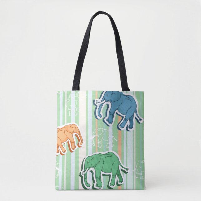 Bolso De Tela Modelo del elefante en rayas verdes (Anverso)