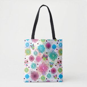 Bolso De Tela Modelo lindo del fondo del búho de la flor