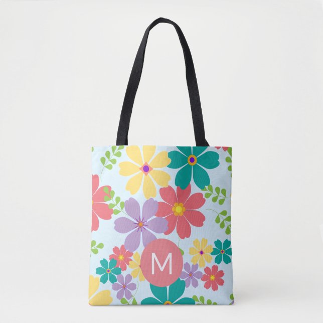 Bolso De Tela Modelo moderno de flores alegres y brillantes mono (Anverso)