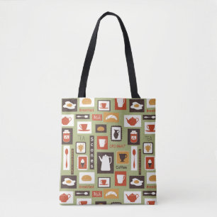 Bolso De Tela Modelo retro con los platos de la cocina para el