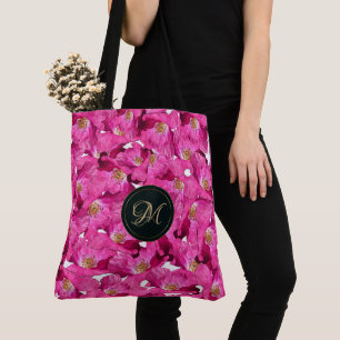 Bolso De Tela Modelo rosado de las amapolas florales. Monograma