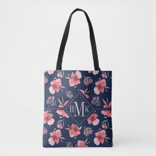 Bolso De Tela Modelo rosado oscuro de la acuarela del monograma