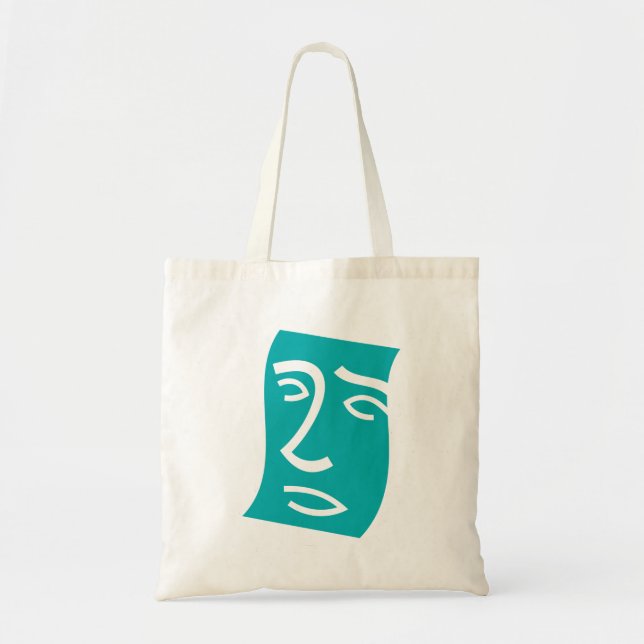 Bolso De Tela Modern Abstract Face Line Art Teal (Frente)