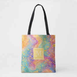 Bolso De Tela Modern Abstract Glitter Floral Monogram Design    