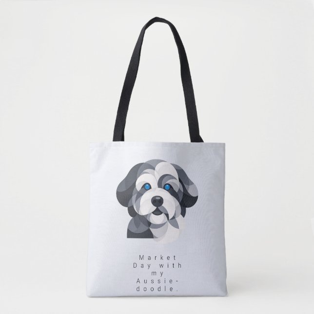 Bolso De Tela Modern Aussiedoodle Art Tote Bag - Blue Merle Geom (Anverso)