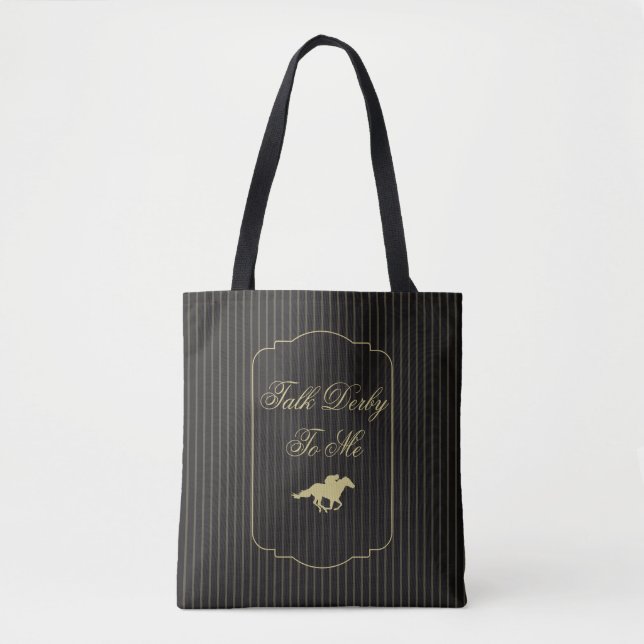 Bolso De Tela Modern Back & Gold Race Horse Derby Party  (Anverso)