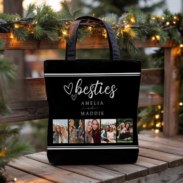 Bolso De Tela Modern Besties Photo Collage Black and White (Modern Photo Besties Photo Collage Black and White Tote Bag)