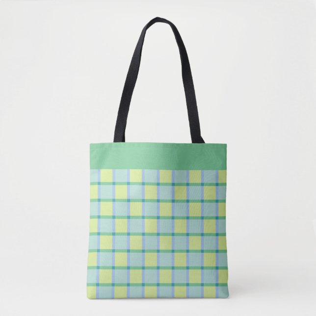 Bolso De Tela Modern Checker Blue Green Lime Pattern (Anverso)