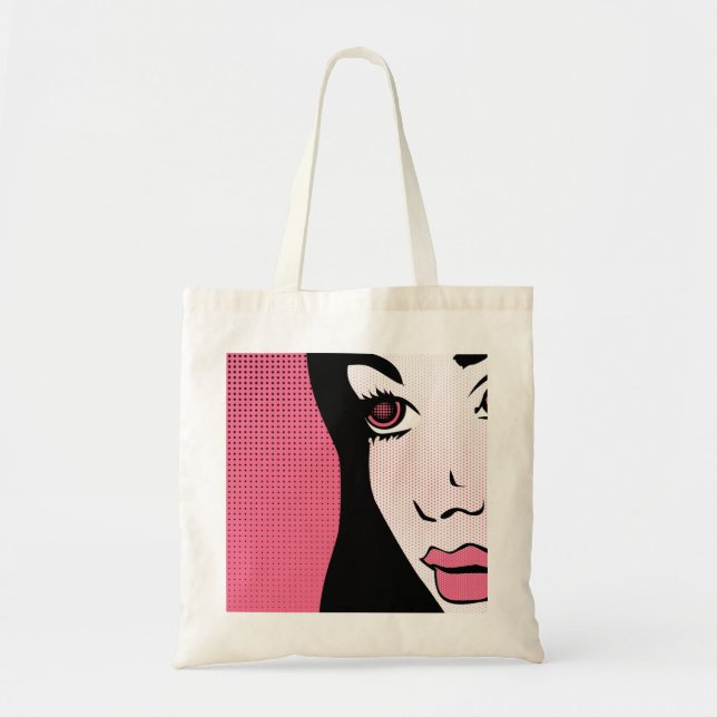 Bolso De Tela Modern Comic Book Pop Art of Woman's Face (Frente)