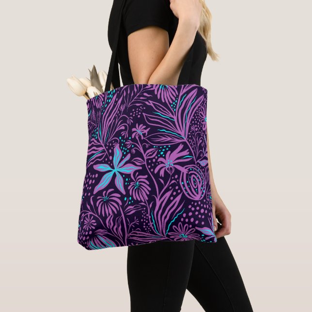 Bolso De Tela Modern Dark Purple Floral Pattern (Detalle)