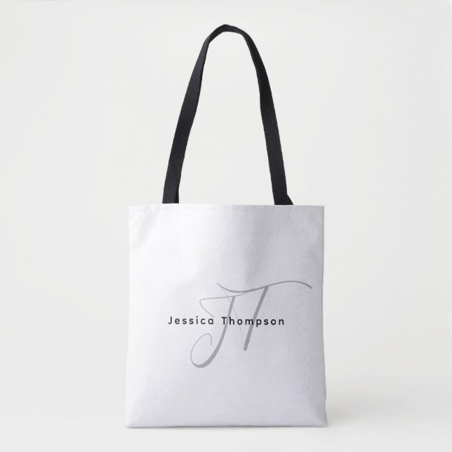 Bolso De Tela Modern Elegant Plain Professional Name Monogram (Anverso)
