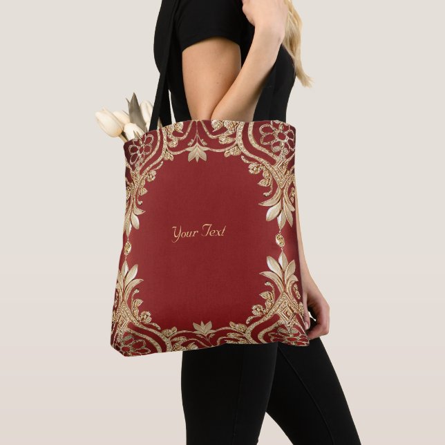 Bolso De Tela Modern Gold Red Floral Tote Bag (Detalle)