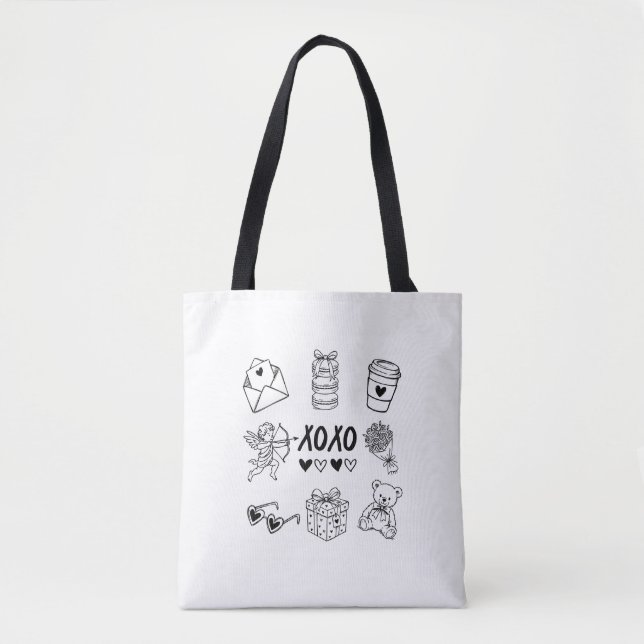 Bolso De Tela Modern Hand-Drawn Valentine Icons  (Anverso)