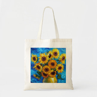 Bolso De Tela Modern Impasto Sunflowers Blue and Yellow Art 