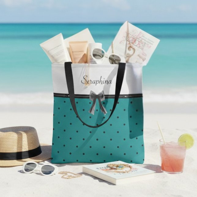 Bolso De Tela Modern Luxury Teal Monogram Tote Bag (Elevate your beach day with a tote that defines modern sophistication)
