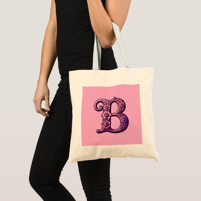 Bolso De Tela Modern Metallic Rosemaling Letter B, Pink/Purple (Anverso (producto))