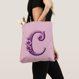 Bolso De Tela Modern Metallic Rosemaling Letter C, Pink/Purple
