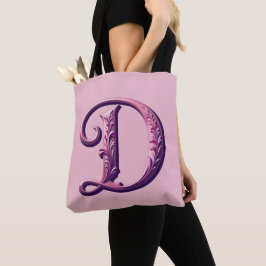 Bolso De Tela Modern Metallic Rosemaling Letter D, Pink/Purple