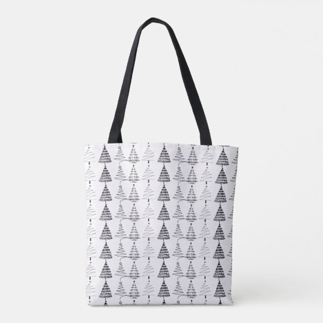 Bolso De Tela Modern Minimalist Christmas Trees Doodles (Reverso)