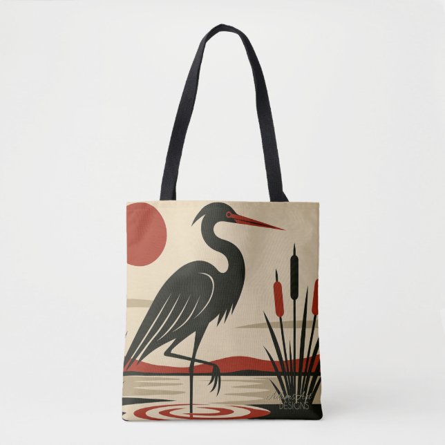 Bolso De Tela Modern Minimalist Heron by the Lake (Anverso)