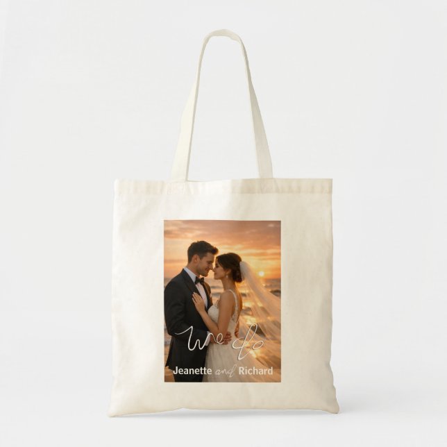 Bolso De Tela Modern Minimalist Wedding Sunset Beach Photo (Frente)