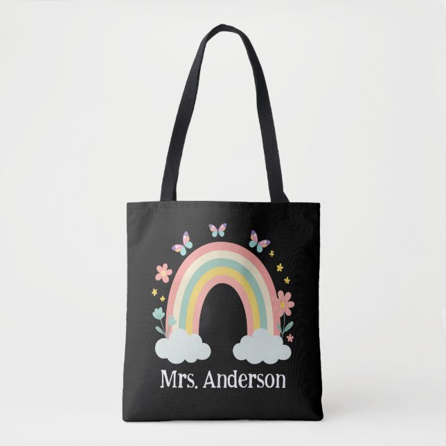 Bolso De Tela Modern Pastel Rainbow Personalized Teacher Gift (Anverso)