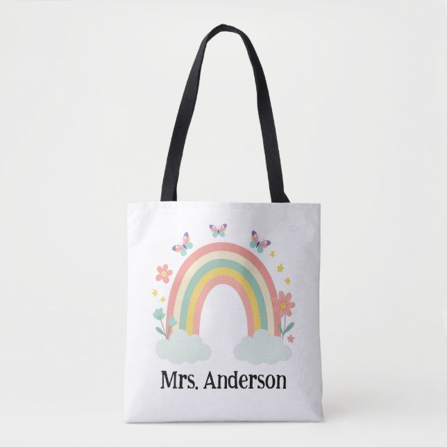 Bolso De Tela Modern Pastel Rainbow Personalized Teacher Gift (Anverso)
